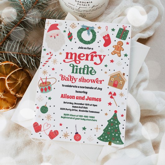 Frohe kleine Weihnachtsdusche rot und blau Einladung