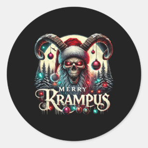 Frohe Krampus Weihnachtskrampus kommt in die Stadt Runder Aufkleber