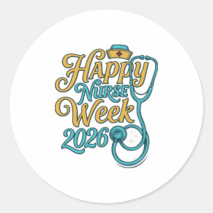 Frohe Krankenpflegerwoche 2026 Stethoskop-Shirt-De Runder Aufkleber