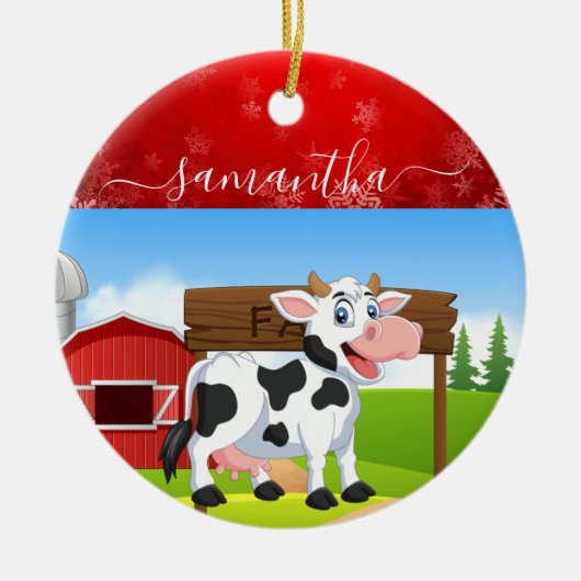 Frohe Kuh Weihnachtsfeier Keramik Ornament (Vorne)