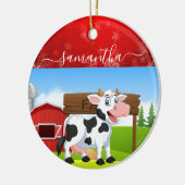 Frohe Kuh Weihnachtsfeier Keramik Ornament (Links)