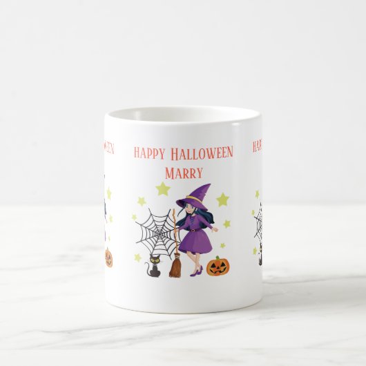 Frohe Kürbiskatze Halloween Kaffeetasse (Mittel)
