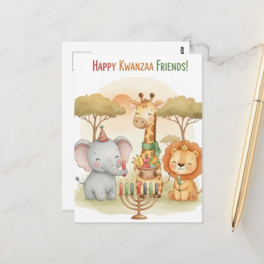 Frohe Kwanzaa Kinara Postkarte (Vorderseite/Rückseite Beispiel)