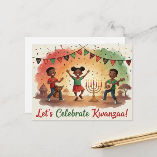 Frohe Kwanzaa Kinara Postkarte (Vorderseite/Rückseite Beispiel)