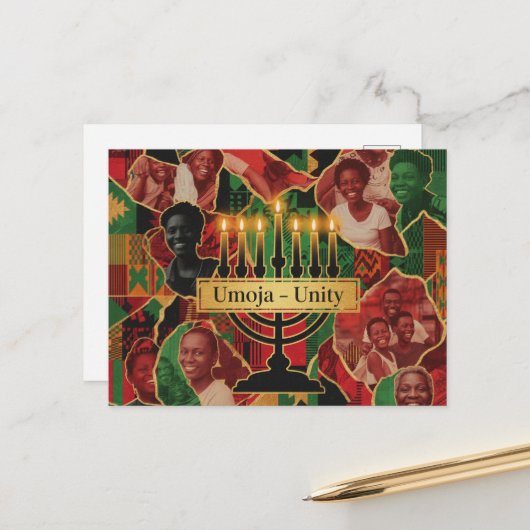 Frohe Kwanzaa Kinara Postkarte (Vorderseite/Rückseite Beispiel)