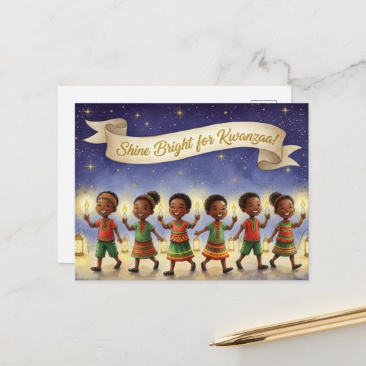 Frohe Kwanzaa Kinara Postkarte (Vorderseite/Rückseite Beispiel)