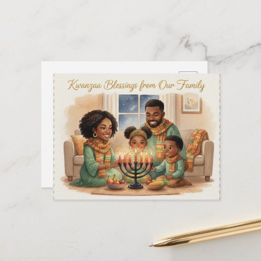 Frohe Kwanzaa Kinara Postkarte (Vorderseite/Rückseite Beispiel)