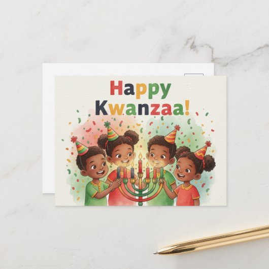Frohe Kwanzaa Kinara Postkarte (Vorderseite/Rückseite Beispiel)