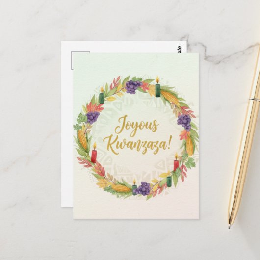 Frohe Kwanzaa Kinara Postkarte (Vorderseite/Rückseite Beispiel)