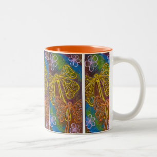 Frohe Libellen-Tasse Zweifarbige Tasse