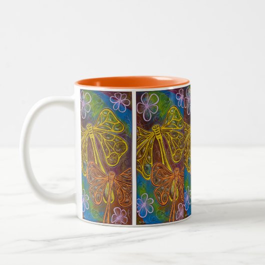 Frohe Libellen-Tasse Zweifarbige Tasse (Links)