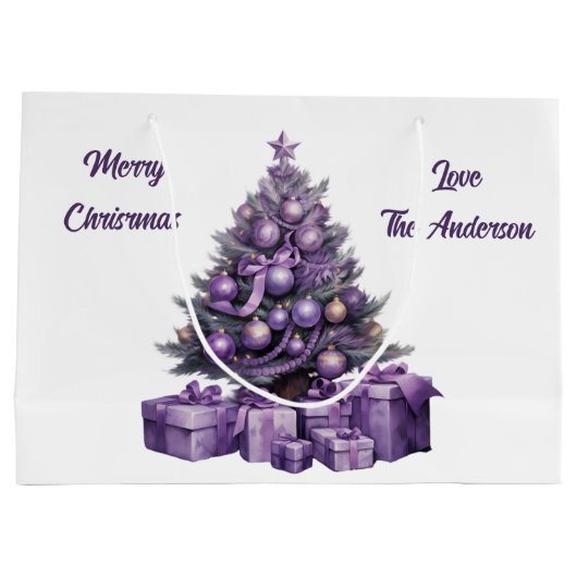 Frohe Lila Weihnachten Große Geschenktüte (Rückseite)