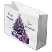 Frohe Lila Weihnachten Große Geschenktüte (Vorderseite Schrägansicht)