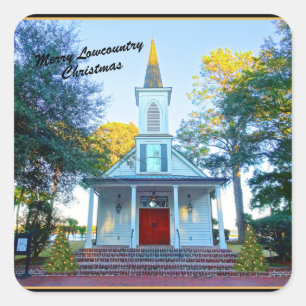 Frohe Lowcountry-Weihnachten Chapel Palmetto Bluff Quadratischer Aufkleber