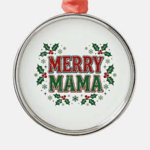 Frohe Mama Retro-Weihnachten-Holly-Design Ornament Aus Metall