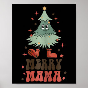 Frohe Mama Retro-Weihnachtsbaum-Gesicht Groovy Mat Poster