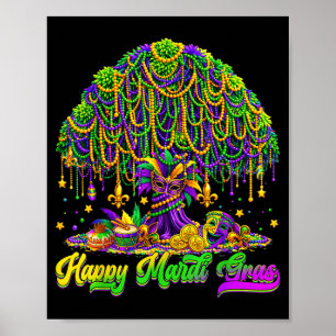 Frohe Mardi Gras Baum Perlen Maske Karneval New Or Poster