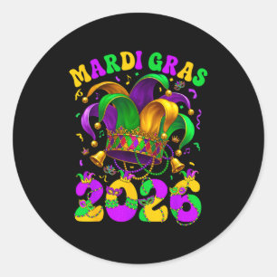 Frohe Mardi Gras Karneval Mardi Gras 2026 Narr M Runder Aufkleber