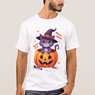 Frohe Meow-a-ween - Süße Katzenhexe Kürbis - Hallo T-Shirt