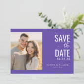 Frohe minimalistische Foto in Lila Save The Date (Stehend Vorderseite)