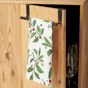 Frohe Mistel rote Beere Wasserfarbe Weihnachten Geschirrtuch