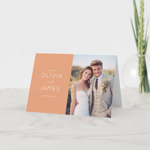 Frohe moderne Pfirsich-Foto-Hochzeit Dankeskarte