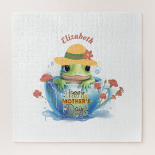 Frohe Mutter Tag Frosch und Hut in einem Teacup Puzzle