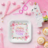 Frohe Muttertag Aquarell Rosa Floral Pappteller (Party)