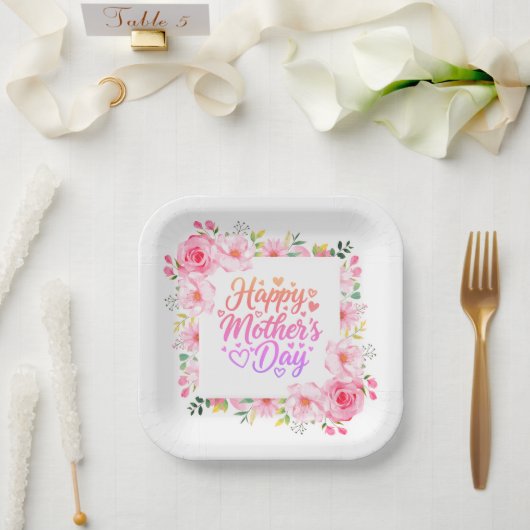 Frohe Muttertag Aquarell Rosa Floral Pappteller (Hochzeit)