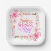 Frohe Muttertag Aquarell Rosa Floral Pappteller (Vorderseite)