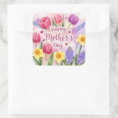 Frohe Muttertag, Frühlingsblumen, Quadratischer Aufkleber (Tasche)