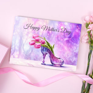Frohe Muttertags-Pink Tulpen In Glaserner Schuh Karte