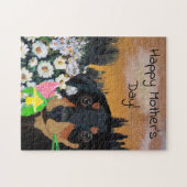 Frohe Muttertags-Welpen-Blumenstrauß Puzzle (Horizontal)