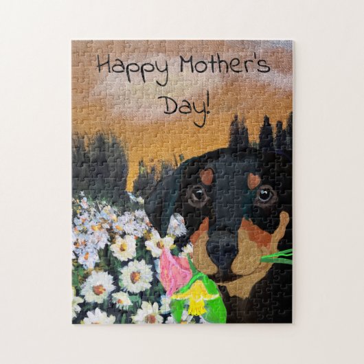 Frohe Muttertags-Welpen-Blumenstrauß Puzzle (Vertikal)