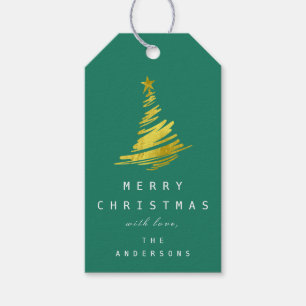 Frohe Namen Weihnachten Golden Tree Grün Geschenkanhänger