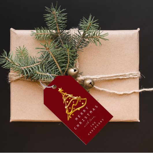 Frohe Namen Weihnachtsbaum Burgundy Gold Geschenkanhänger