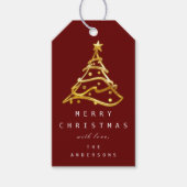 Frohe Namen Weihnachtsbaum Burgundy Gold Geschenkanhänger (Vorderseite)