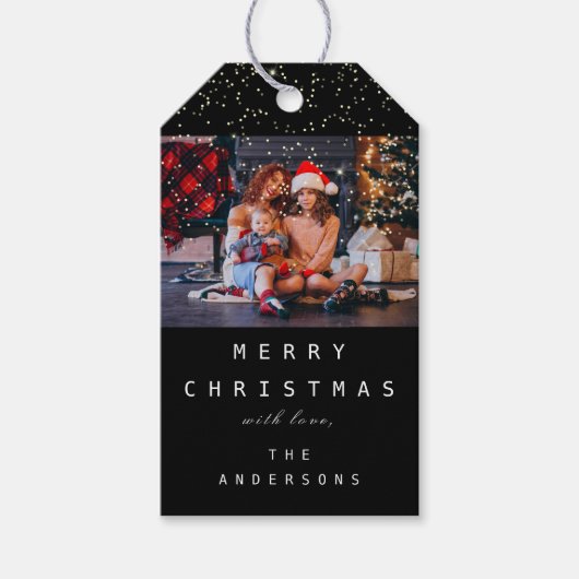 Frohe Namen Weihnachtsbaum Foto Black Geschenkanhänger (Vorderseite)