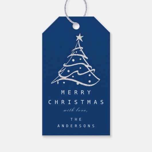 Frohe Namen Weihnachtsbaum Silver Blue Geschenkanhänger (Vorderseite)