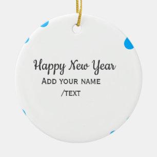 Frohe Neujahr blaue Tupfen, Namen einfügen einfach Keramik Ornament