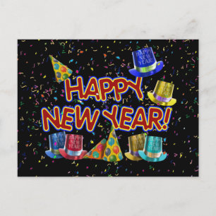 Frohe Neujahrs-Partyhüte Feiertagspostkarte