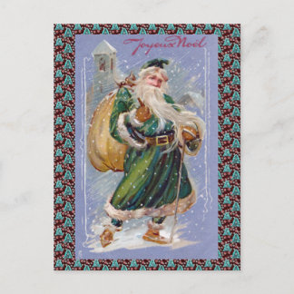 Frohe Noel aka Merry Christmas Green Santa Claus Feiertagspostkarte