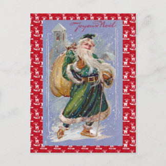 Frohe Noel aka Merry Christmas Green Santa Claus Feiertagspostkarte