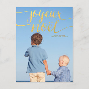 Frohe Noel Gold Hand Lettered Holiday Foto Feiertagspostkarte