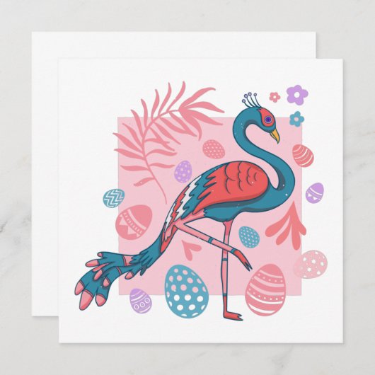 Frohe Ostereier Pfauenretro Einladung (Vorne/Hinten)