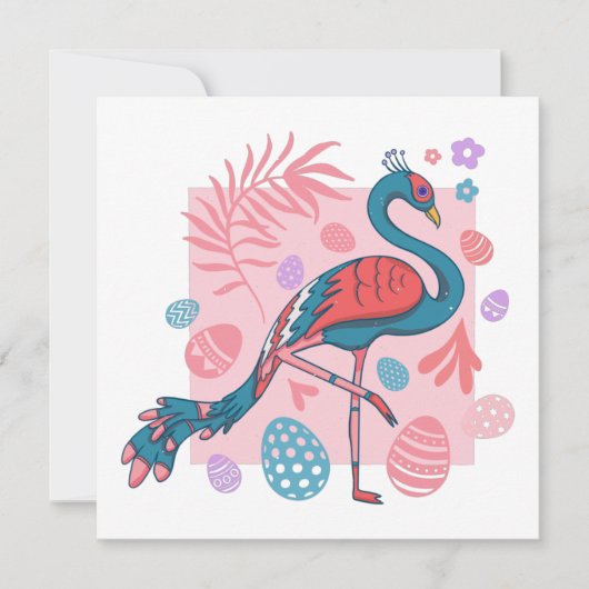 Frohe Ostereier Pfauenretro Einladung (Vorderseite)