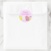 Frohe Ostereier rosa Hintergrund Runder Aufkleber (Tasche)