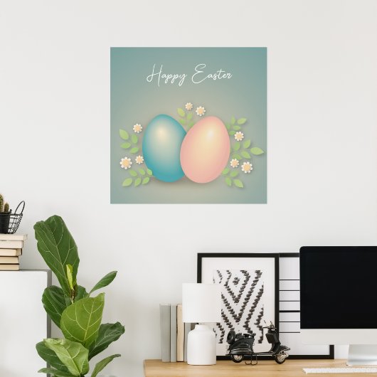 Frohe Ostereier und Frühlingsblumen Poster (Heimbüro)