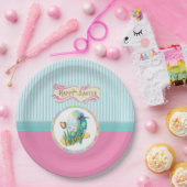 Frohe Ostereier und Schmetterlinge auf blauen Stre Pappteller (Party)