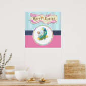 Frohe Ostereier und Schmetterlinge auf blauen Stre Poster (Küche)